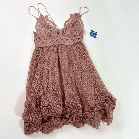 Free People Dress Womens Small Adella Lace Strappy Tiered Ruffle Slip NEW Pink - Picture 1 of 12